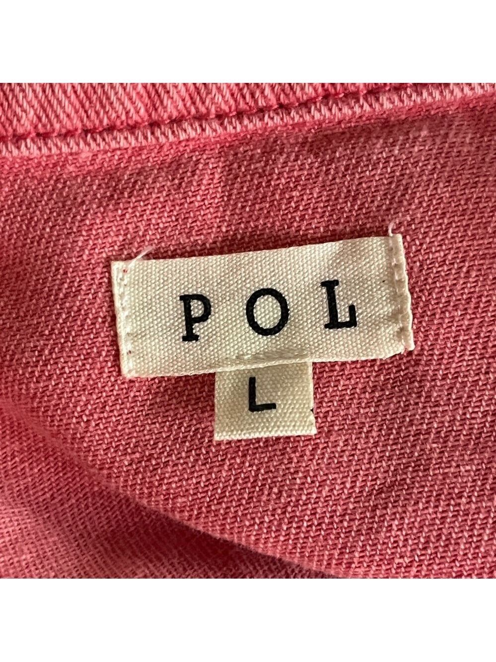 POL Cropped Pink Denim Distressed Jacket with Crochet Sleeves - Size Large - Picture 9 of 16